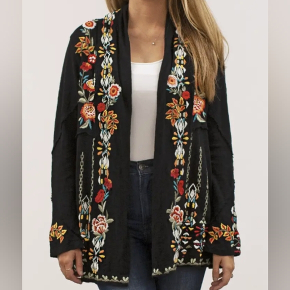 Anthropologie Jackets & Blazers - Caite Anthropologie NWOT Black Floral Embroidered Karina Jacket Small